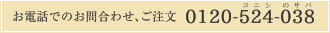 お電話でのお問合わせ、ご注文 0120-524-038